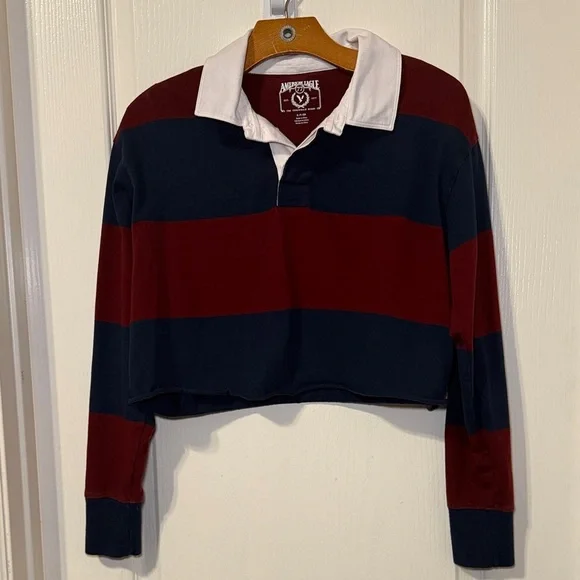 American Eagle Outfitters The Throwback Rugby Polo Cropped Shirt Size Small EUC - Picture 4 of 10